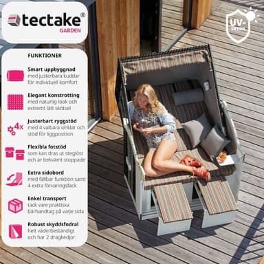 tectake Strandkorgstol med dyna, inkluderar överskyddsdrag - flerfärgad