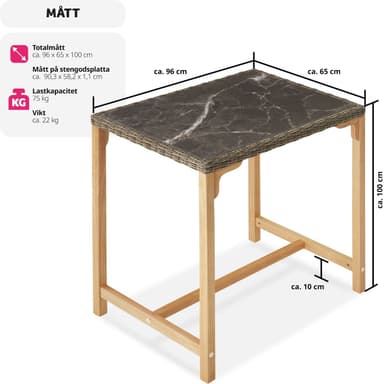 tectake Rotting barbord Kutina 96x65x100cm - natur