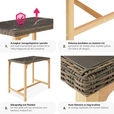 tectake Rotting barbord Kutina 96x65x100cm - natur