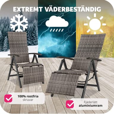 tectake Fällbar stol i rotting med aluminiumram och fotstöd - grå