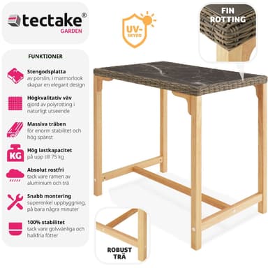 tectake Rotting barbord Kutina 96x65x100cm - natur