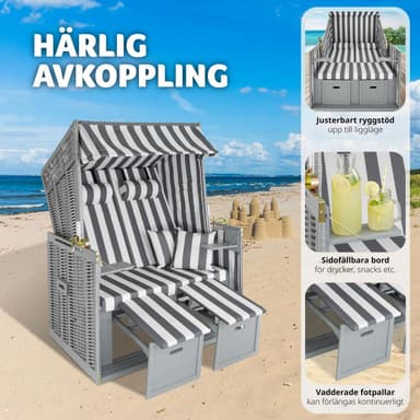 tectake Strandkorgstol med dyna, inkluderar överskyddsdrag - grå/vit