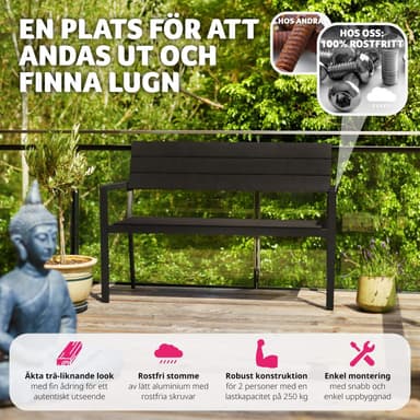 tectake Trädgårdsbänk Line 2-sits med aluminiumram 128x59x88cm - mörkgrå