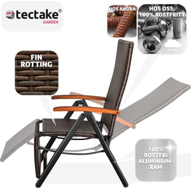 tectake Fällbar stol i rotting med aluminiumram och fotstöd - brun