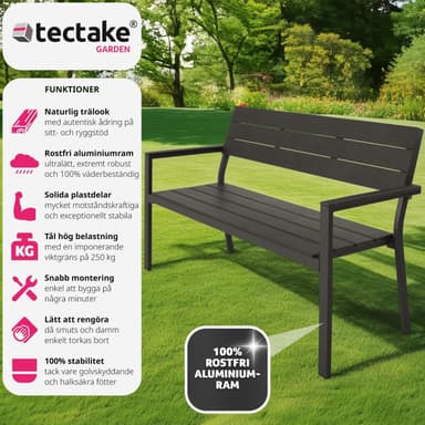 tectake Trädgårdsbänk Line 2-sits med aluminiumram 128x59x88cm - mörkgrå