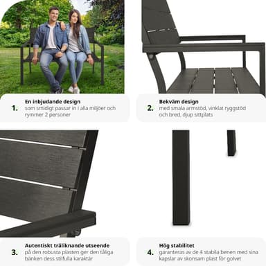 tectake Trädgårdsbänk Line 2-sits med aluminiumram 128x59x88cm - mörkgrå