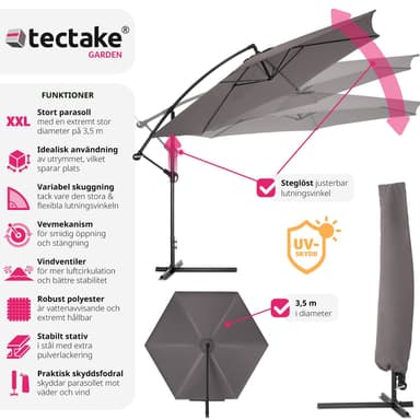 tectake Parasoll 350 cm - grå