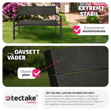 tectake Trädgårdsbänk Line 2-sits med aluminiumram 128x59x88cm - mörkgrå