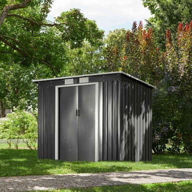 tectake Redskapsbod med snedtak 213x130x173cm - grå/vit