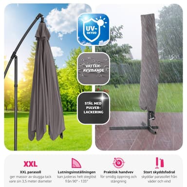 tectake Parasoll 350 cm - grå