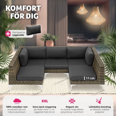 tectake Modulärt rottingset Villanova aluminium höger hörn - Antracitgrå melerad
