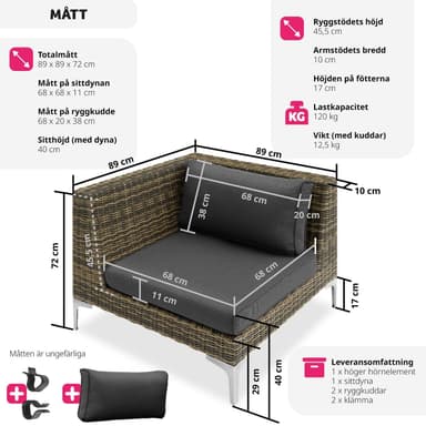 tectake Modulärt rottingset Villanova aluminium höger hörn - Antracitgrå melerad