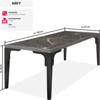 tectake Rottingbord Foggia 196x87x76cm - grå
