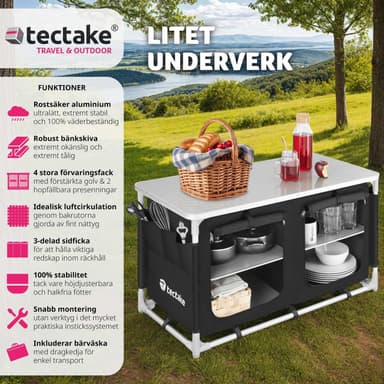 tectake Campingkök Bekvämlighet med 4 fack - svart