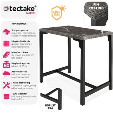 tectake Rotting barbord Kutina 96x65x100cm - grå