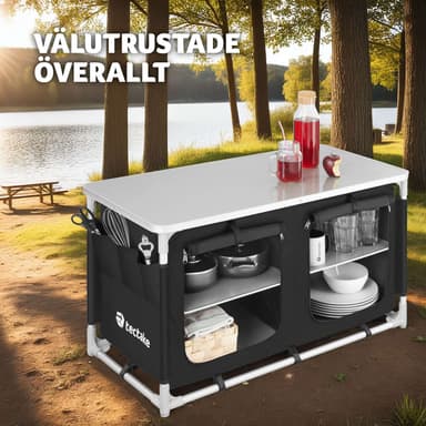 tectake Campingkök Bekvämlighet med 4 fack - svart
