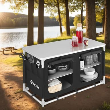 tectake Campingkök Bekvämlighet med 4 fack - svart