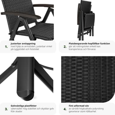 tectake Fällbar stol i rotting med aluminiumram och fotstöd - svart