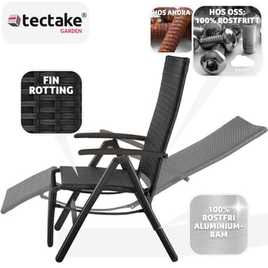 tectake Fällbar stol i rotting med aluminiumram och fotstöd - svart