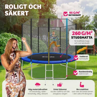 tectake Studsmatta Garfunky med skyddsnät , upp till 80 kg - 305 cm