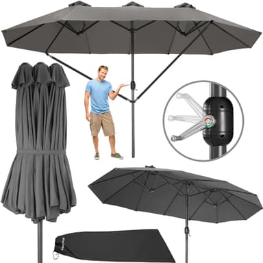 tectake Parasoll Silia 460x270cm med 3 vindskydd - grå