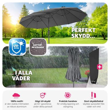 tectake Parasoll Silia 460x270cm med 3 vindskydd - grå