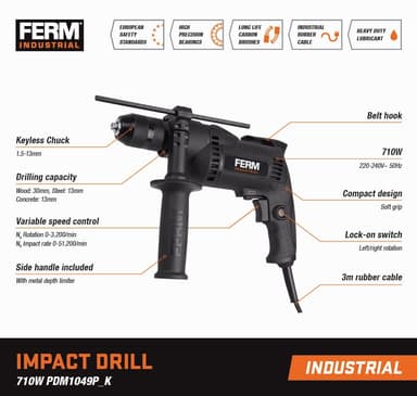 FERM PDM1049P Professionell borrmaskin - 710W – INDUSTRIAL