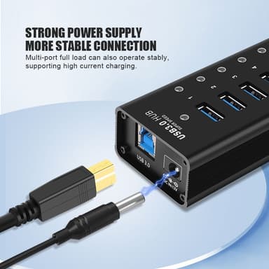 NÖRDIC powered 17-ports USB 3.0 HUB 5Gbps 1,2mm kabel aluminium svart med nätdel