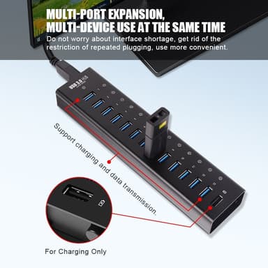 NÖRDIC powered 14-ports USB 3.0 HUB 5Gbps 1,2mm kabel aluminium svart med nätdel