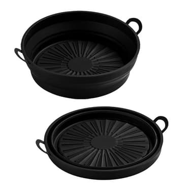 Hopfällbar rund silikonskål för Air Fryer Svart 21.6 cm