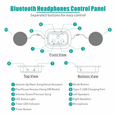 3D sovmask Bluetooth sovhörlurar Svart