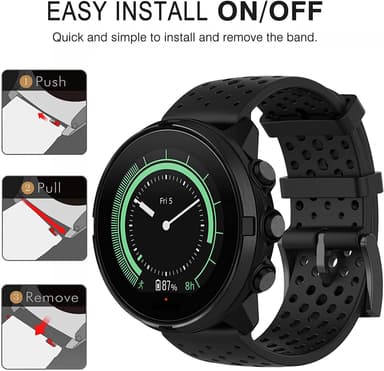 Suunto 7/9/9Baro/D5/Spartan/Fossil Nate/Q armband silikon Svart S
