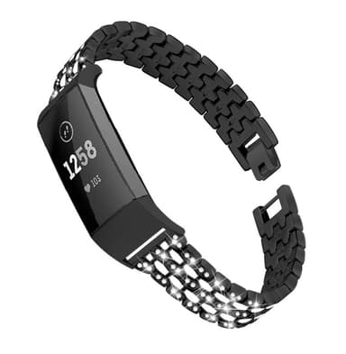 Fitbit Charge 3/4 metallarmband med strasstenar Svart/Kristall