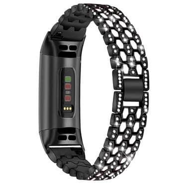 Fitbit Charge 3/4 metallarmband med strasstenar Svart/Kristall