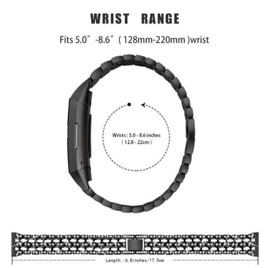 Fitbit Charge 3/4 metallarmband med strasstenar Svart/Kristall