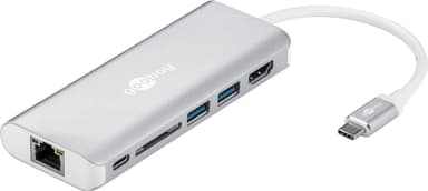 USB-C™-multiportadapter HDMI 4k 30 Hz, USB, CR, RJ45, PD, aluminium, s