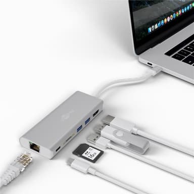 USB-C™-multiportadapter HDMI 4k 30 Hz, USB, CR, RJ45, PD, aluminium, s