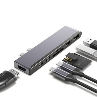 USB-C dockningsstation 2 USB, 4K HDMI, USB-C PD, SD/TF kort