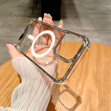 Stötsäkert elektropläterat magnetiskt fodral för iPhone 14-serien Silv