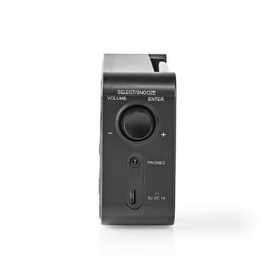 Nedis DAB+ Radio | Portabel design | DAB+ / FM | 1.3 "" | Svart Blå Skärm | Batteridriven / USB ström | Digital | 3.6 W | Bluetooth® | Hörlursuttag | Väckarklocka | Sov timer | IP20 | Svart
