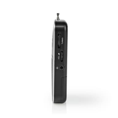 Nedis FM-radio | Portabel design | AM / FM | Batteridriven | Analog | 1.5 W | Svart Vit Skärm | Hörlursuttag | IP20 | Aluminium / Svart