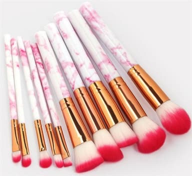 Professionella skonsamma sminkborstar 10-Pack, Marmor Fuchsia