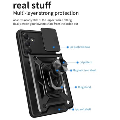 SKALO Samsung A55 5G Armor Hybrid Metallring Kameraslider - Svart