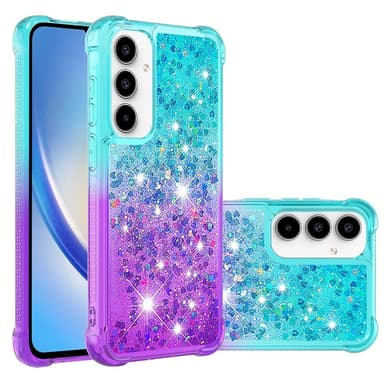 SKALO Samsung A55 5G Kvicksand Glitter Hjärtan TPU-skal - Turkos-Lila