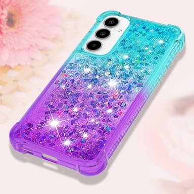 SKALO Samsung A55 5G Kvicksand Glitter Hjärtan TPU-skal - Turkos-Lila