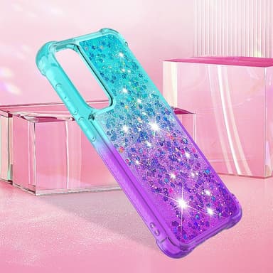 SKALO Samsung A55 5G Kvicksand Glitter Hjärtan TPU-skal - Turkos-Lila