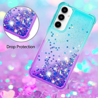 SKALO Samsung A55 5G Kvicksand Glitter Hjärtan TPU-skal - Turkos-Lila