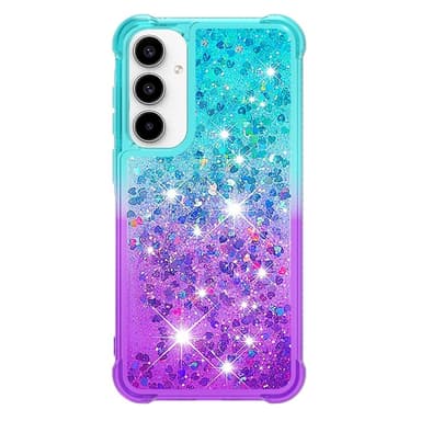 SKALO Samsung A55 5G Kvicksand Glitter Hjärtan TPU-skal - Turkos-Lila