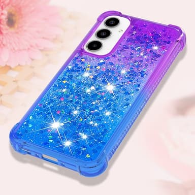 SKALO Samsung A35 5G Kvicksand Glitter Hjärtan TPU-skal - Lila-Blå