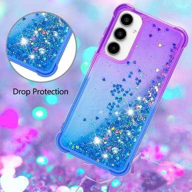 SKALO Samsung A35 5G Kvicksand Glitter Hjärtan TPU-skal - Lila-Blå
